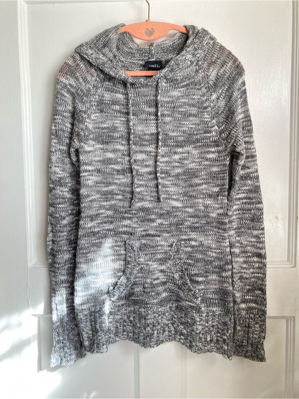 Rue21 Gray Marled Knit Hoodie Sweater